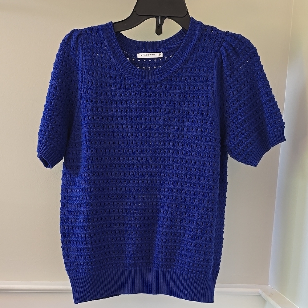 Staccato Blue Crew Neck Sweater with Knit Design